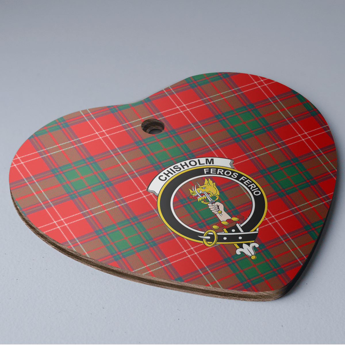 Clan Chisholm Modern Tartan Crest Heart Ceramic Ornament FD19 Chisholm Modern Tartan Tartan Christmas   