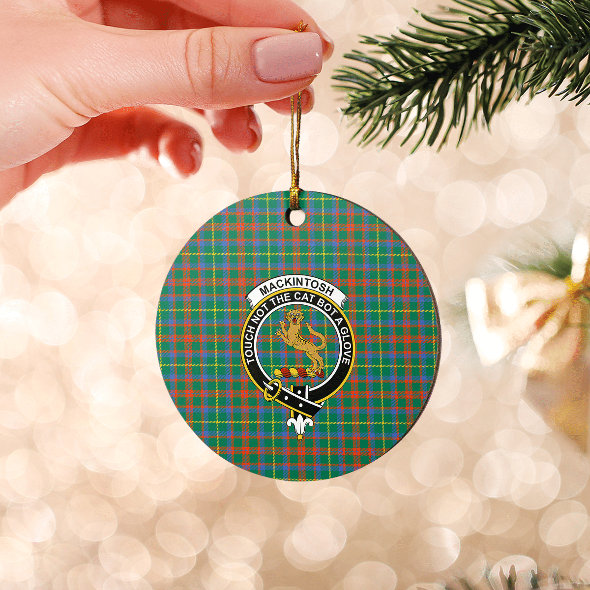 Clan MacKintosh Hunting Ancient Tartan Crest Round Ceramic Ornament VE89 MacKintosh Hunting Ancient Tartan Tartan Christmas   