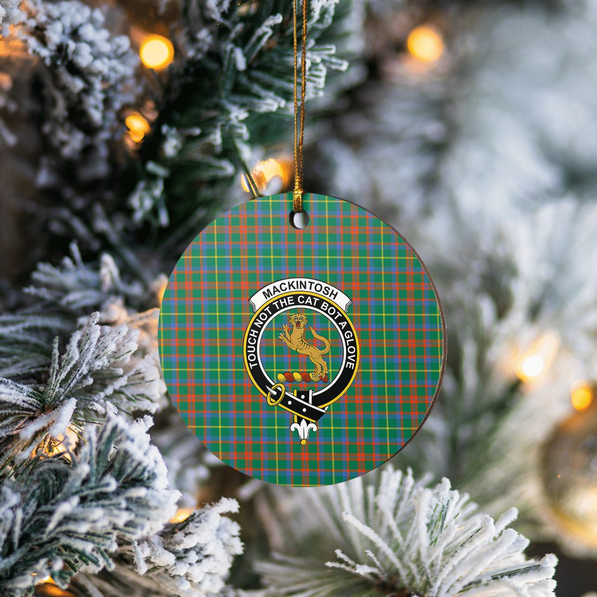 Clan MacKintosh Hunting Ancient Tartan Crest Round Ceramic Ornament VE89 MacKintosh Hunting Ancient Tartan Tartan Christmas   