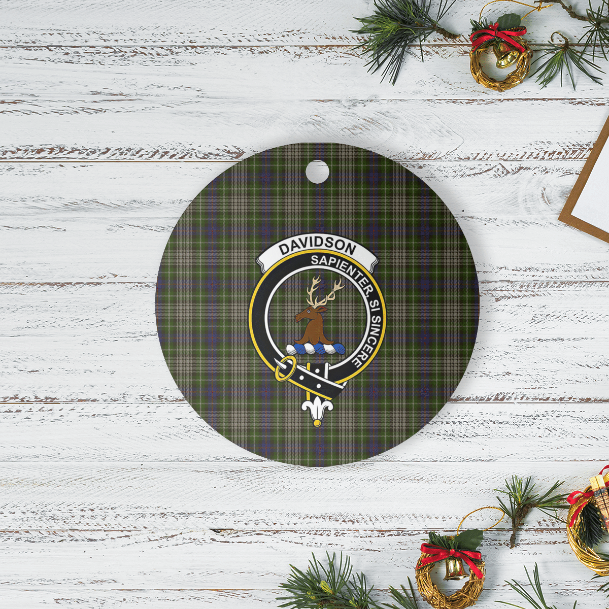 Clan Davidson Tulloch Dress Tartan Crest Round Ceramic Ornament ZG91 Davidson Tulloch Dress Tartan Tartan Christmas   