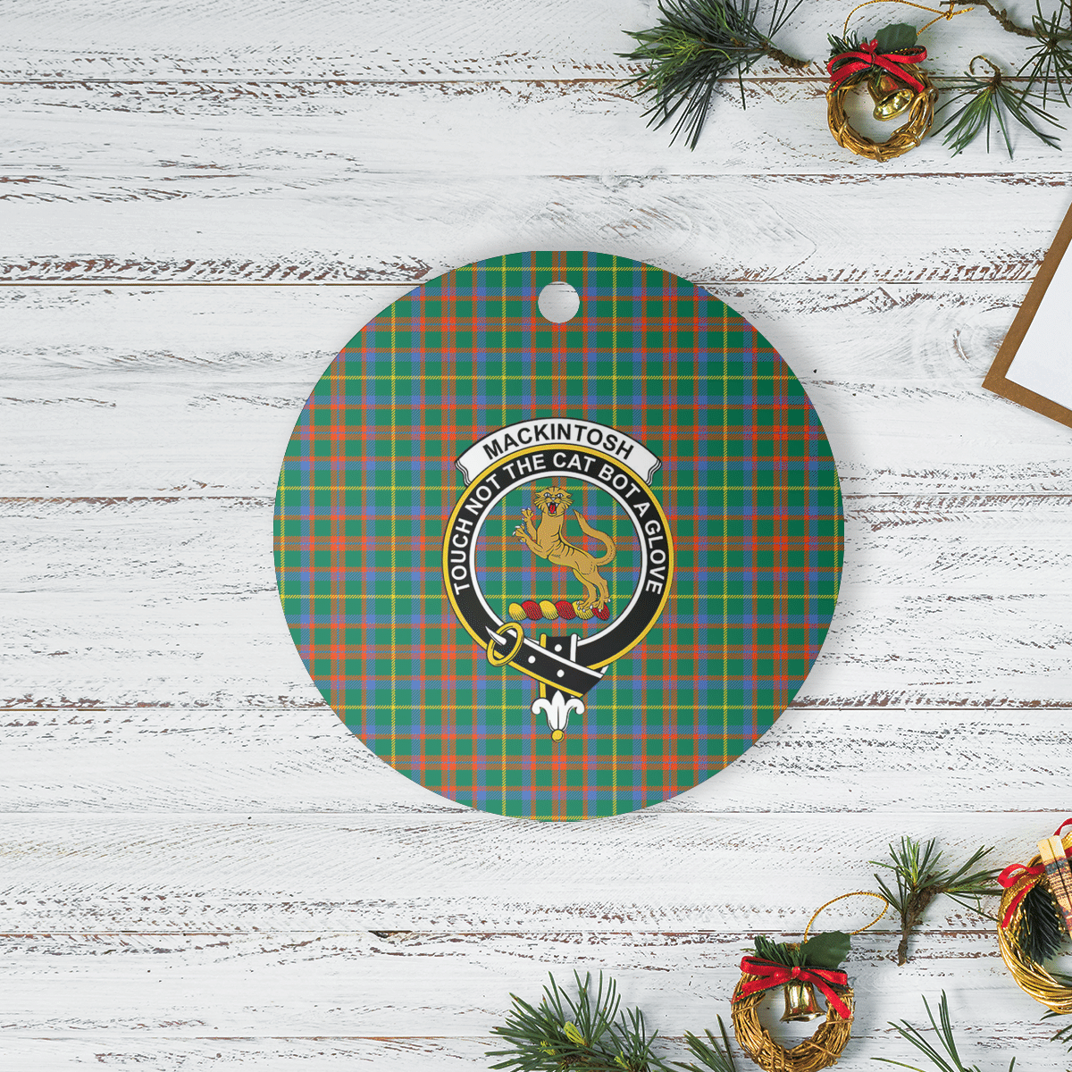 Clan MacKintosh Hunting Ancient Tartan Crest Round Ceramic Ornament VE89 MacKintosh Hunting Ancient Tartan Tartan Christmas   