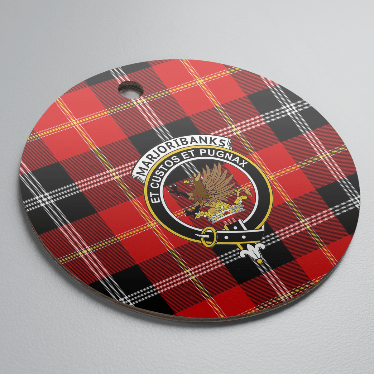 Clan Marjoribanks Tartan Crest Round Ceramic Ornament VJ31 Marjoribanks Tartan Tartan Christmas   