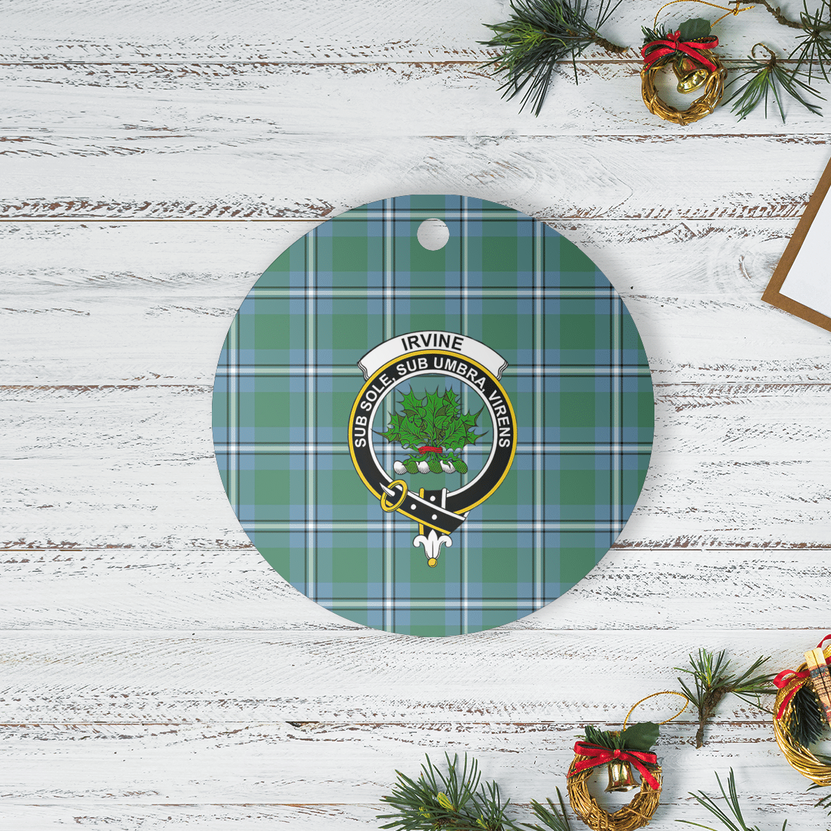 Clan Irvine Tartan Crest Round Ceramic Ornament YJ84 Irvine Tartan Tartan Christmas   