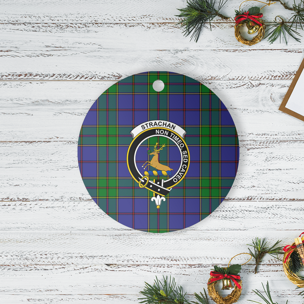 Clan Strachan Tartan Crest Round Ceramic Ornament NR11 Strachan Tartan Tartan Christmas   