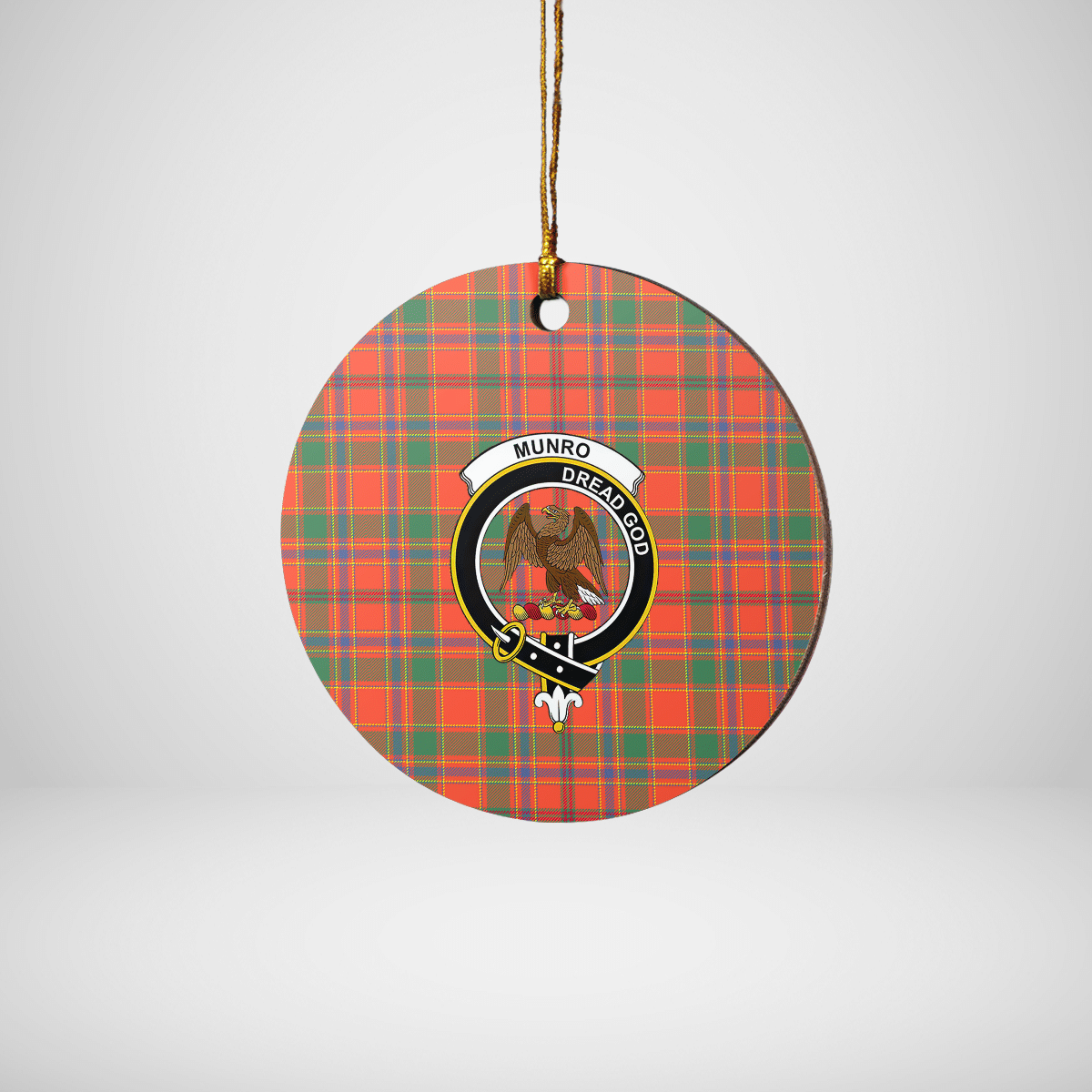 Clan Munro Ancient Tartan Crest Round Ceramic Ornament XA35 Munro Ancient Tartan Tartan Christmas   