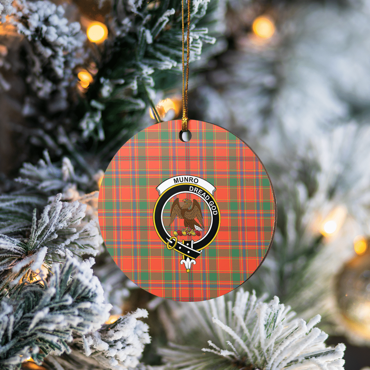 Clan Munro Ancient Tartan Crest Round Ceramic Ornament XA35 Munro Ancient Tartan Tartan Christmas   