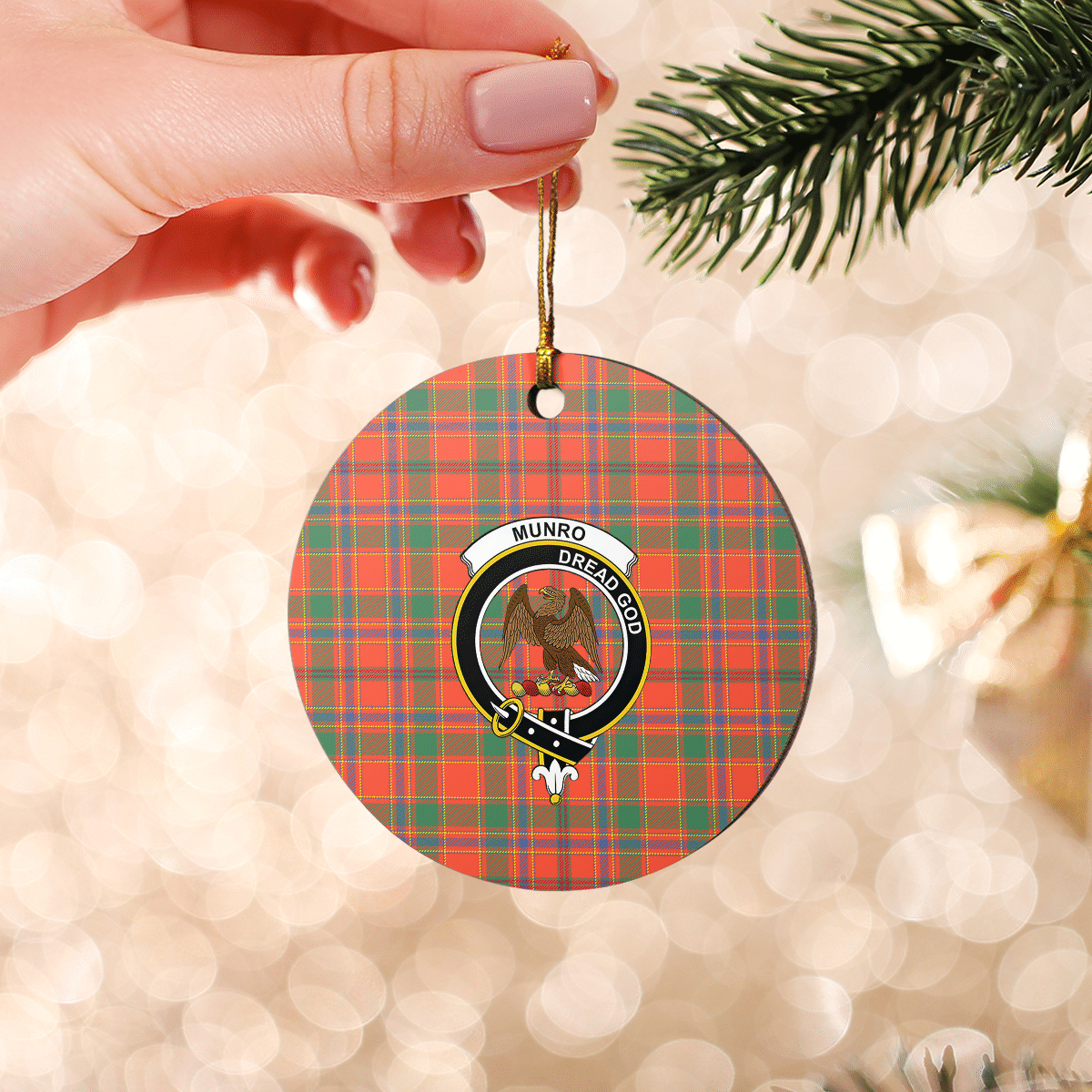 Clan Munro Ancient Tartan Crest Round Ceramic Ornament XA35 Munro Ancient Tartan Tartan Christmas   