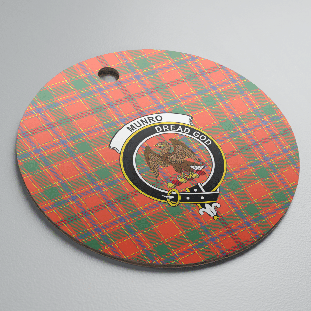 Clan Munro Ancient Tartan Crest Round Ceramic Ornament XA35 Munro Ancient Tartan Tartan Christmas   