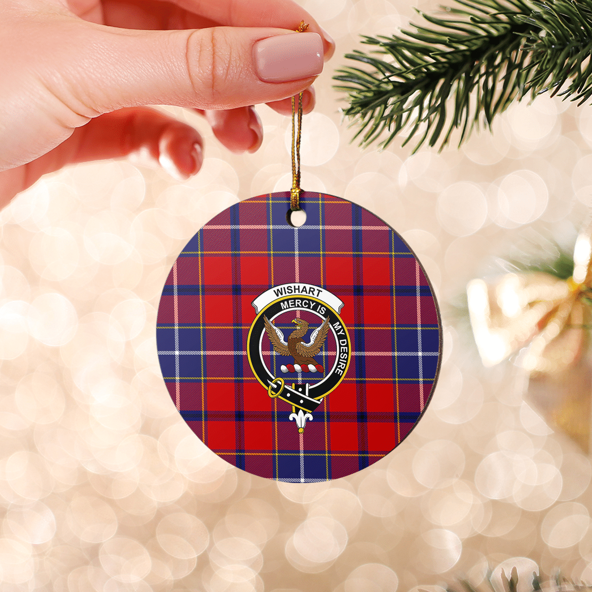 Clan Wishart Dress Tartan Crest Round Ceramic Ornament WE77 Wishart Dress Tartan Tartan Christmas   