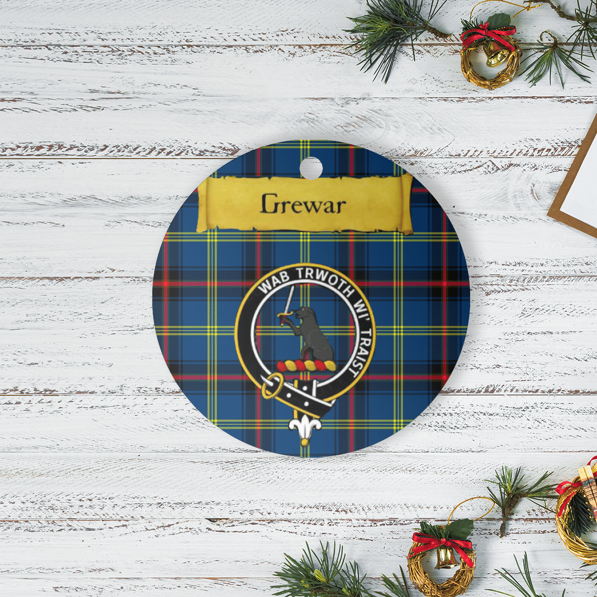 Clan Grewar Tartan Crest Round Ceramic Ornament UO56 Grewar Tartan Tartan Christmas   