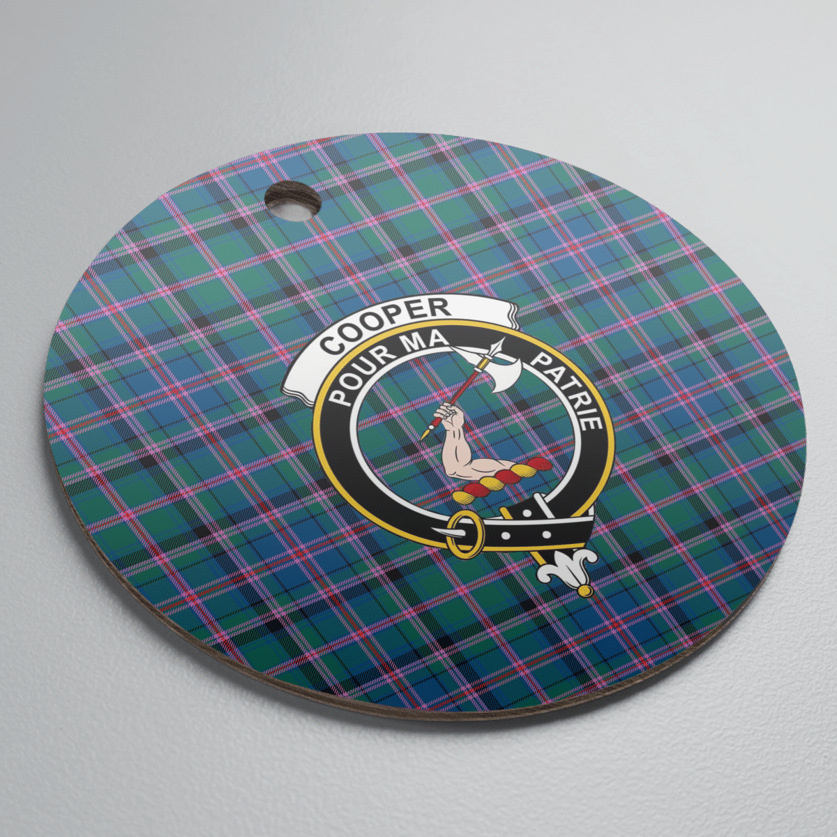 Clan Cooper Ancient Tartan Crest Round Ceramic Ornament JD89 Cooper Ancient Tartan Tartan Christmas   