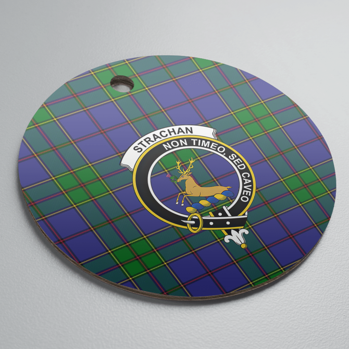 Clan Strachan Tartan Crest Round Ceramic Ornament NR11 Strachan Tartan Tartan Christmas   