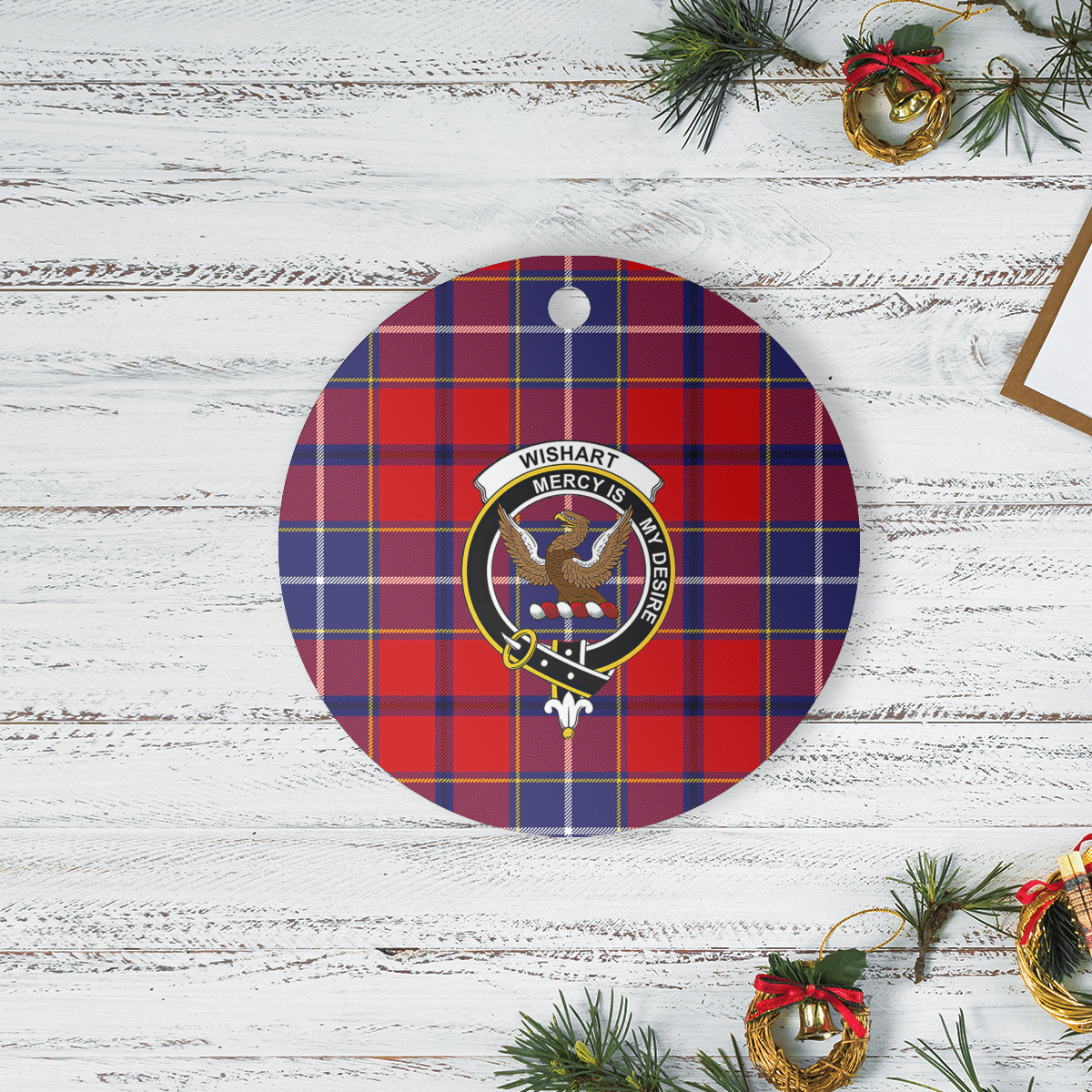 Clan Wishart Dress Tartan Crest Round Ceramic Ornament WE77 Wishart Dress Tartan Tartan Christmas   