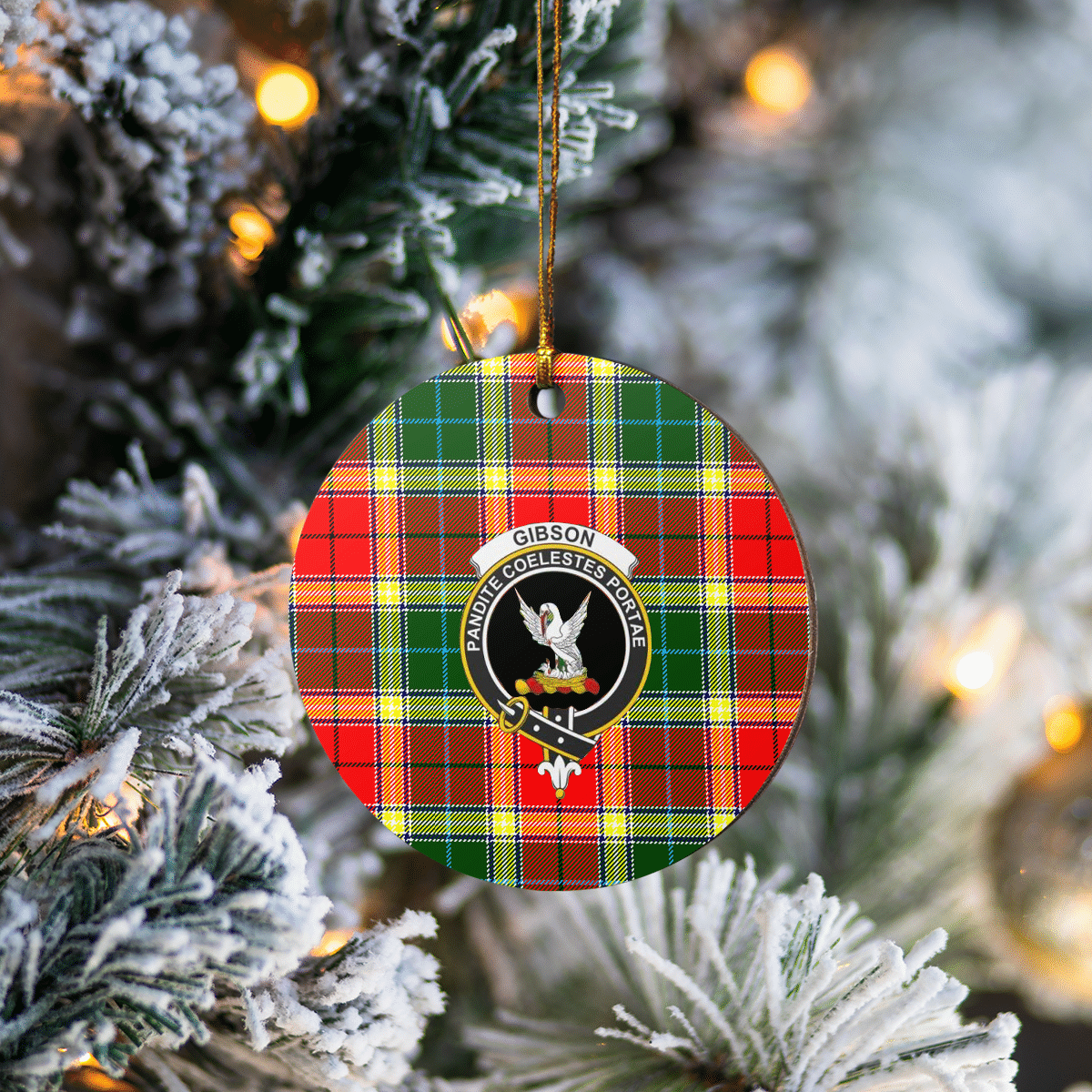 Clan Gibbs Tartan Crest Round Ceramic Ornament PQ15 Gibbs Tartan Tartan Christmas   