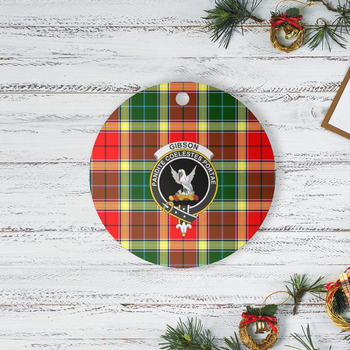 Clan Gibbs Tartan Crest Round Ceramic Ornament PQ15 Gibbs Tartan Tartan Christmas   