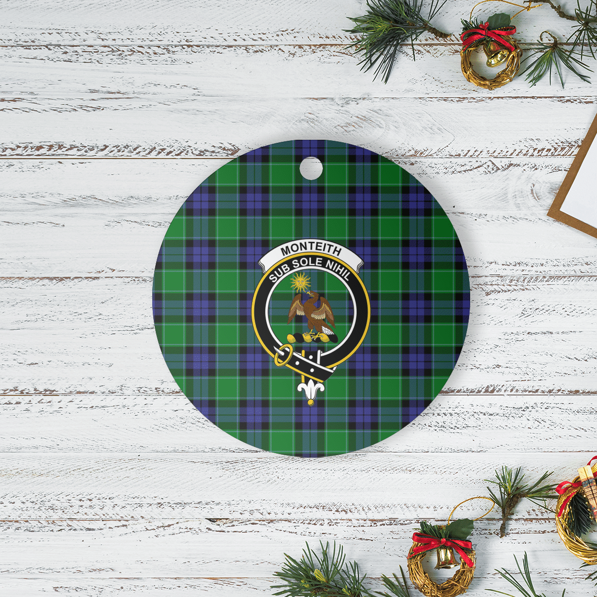 Clan Monteith Tartan Crest Round Ceramic Ornament FB53 Monteith Tartan Tartan Christmas   