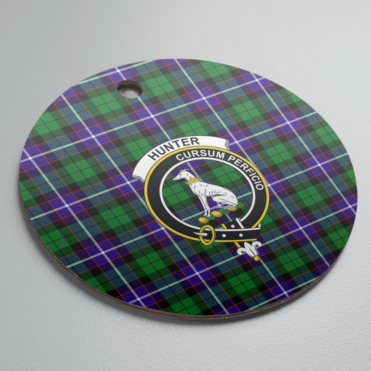 Clan Hunter Tartan Crest Round Ceramic Ornament FK50 Hunter Tartan Tartan Christmas   