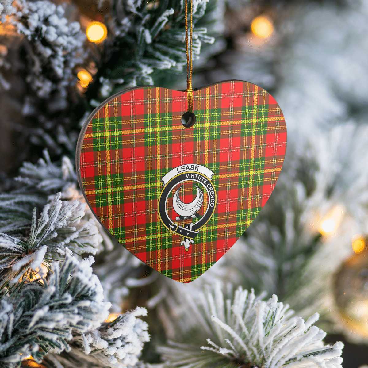 Clan Leask Tartan Crest Heart Ceramic Ornament YH17 Leask Tartan Tartan Christmas   