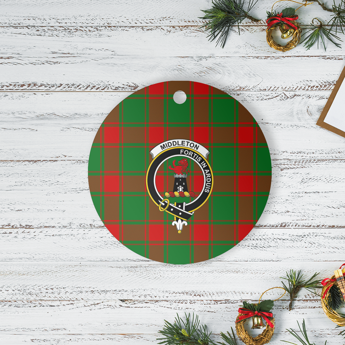 Clan Middleton Modern Tartan Crest Round Ceramic Ornament TU81 Middleton Modern Tartan Tartan Christmas   