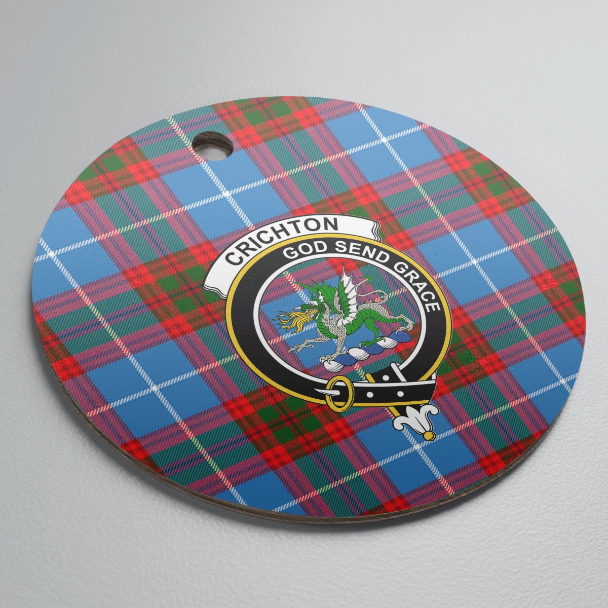 Clan Crichton District Tartan Crest Round Ceramic Ornament HC76 Crichton District Tartan Tartan Christmas   