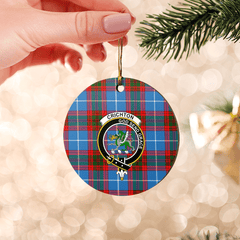 Clan Crichton District Tartan Crest Round Ceramic Ornament HC76 Crichton District Tartan Tartan Christmas   