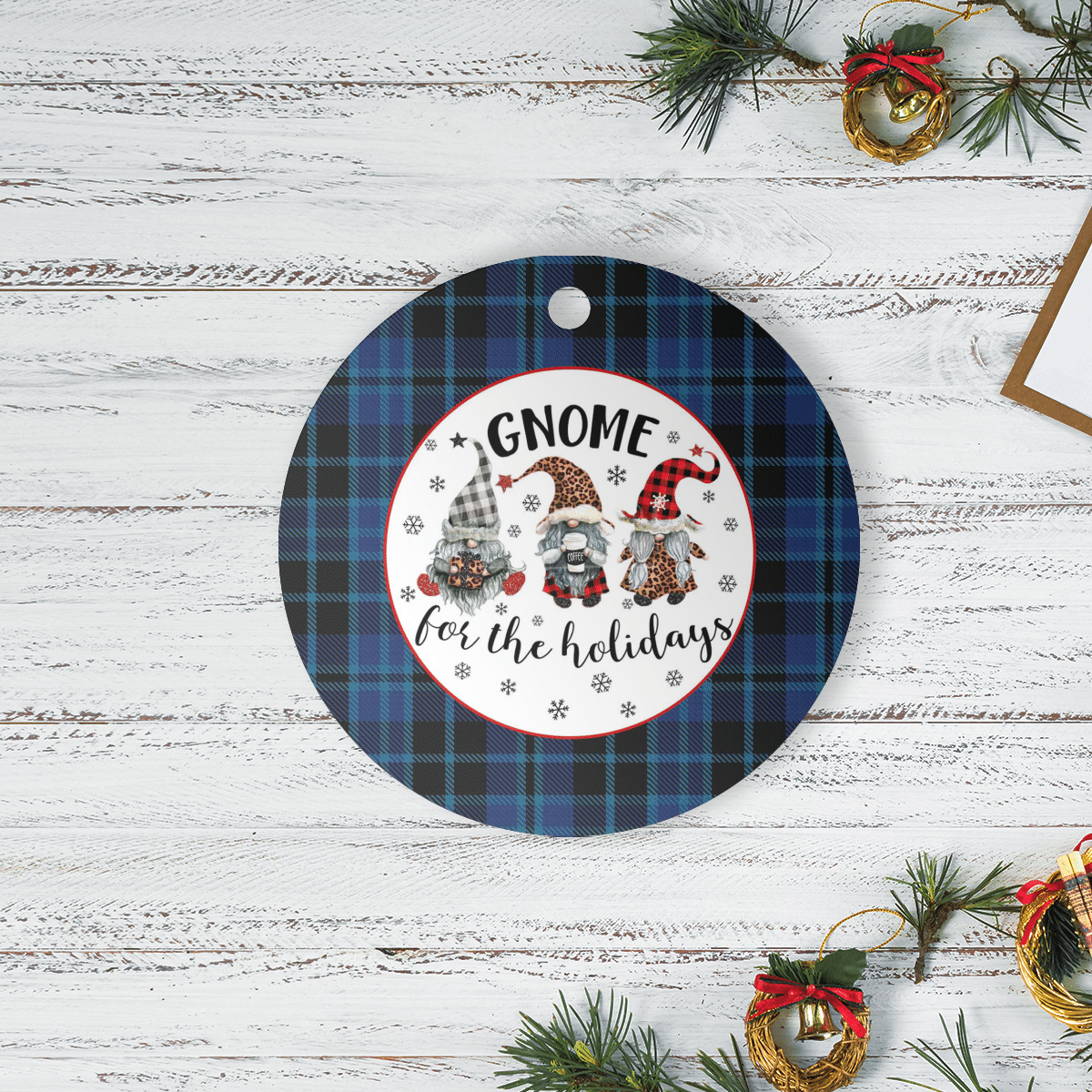 Clan Clark 2 Tartan Tartan Crest Gnome Round Ceramic Ornament YL17 Clark 2 Tartan Tartan Christmas   