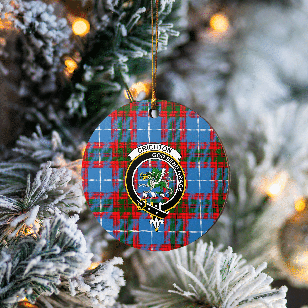 Clan Crichton District Tartan Crest Round Ceramic Ornament HC76 Crichton District Tartan Tartan Christmas   