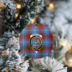 Clan Crichton District Tartan Crest Round Ceramic Ornament HC76 Crichton District Tartan Tartan Christmas   