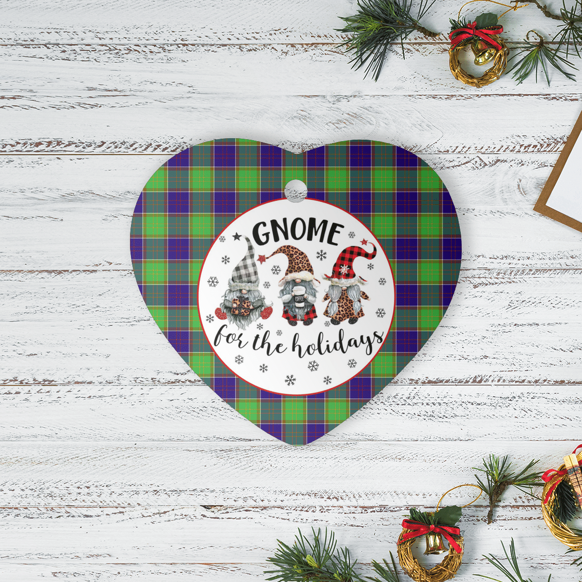 Clan Colville Tartan Tartan Crest Gnome Heart Ceramic Ornament JS88 Colville Tartan Tartan Christmas   