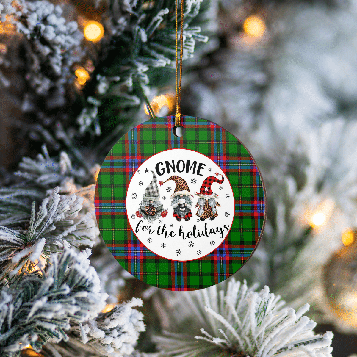 Clan McGeachie Tartan Tartan Crest Gnome Round Ceramic Ornament JA57 McGeachie Tartan Tartan Christmas   