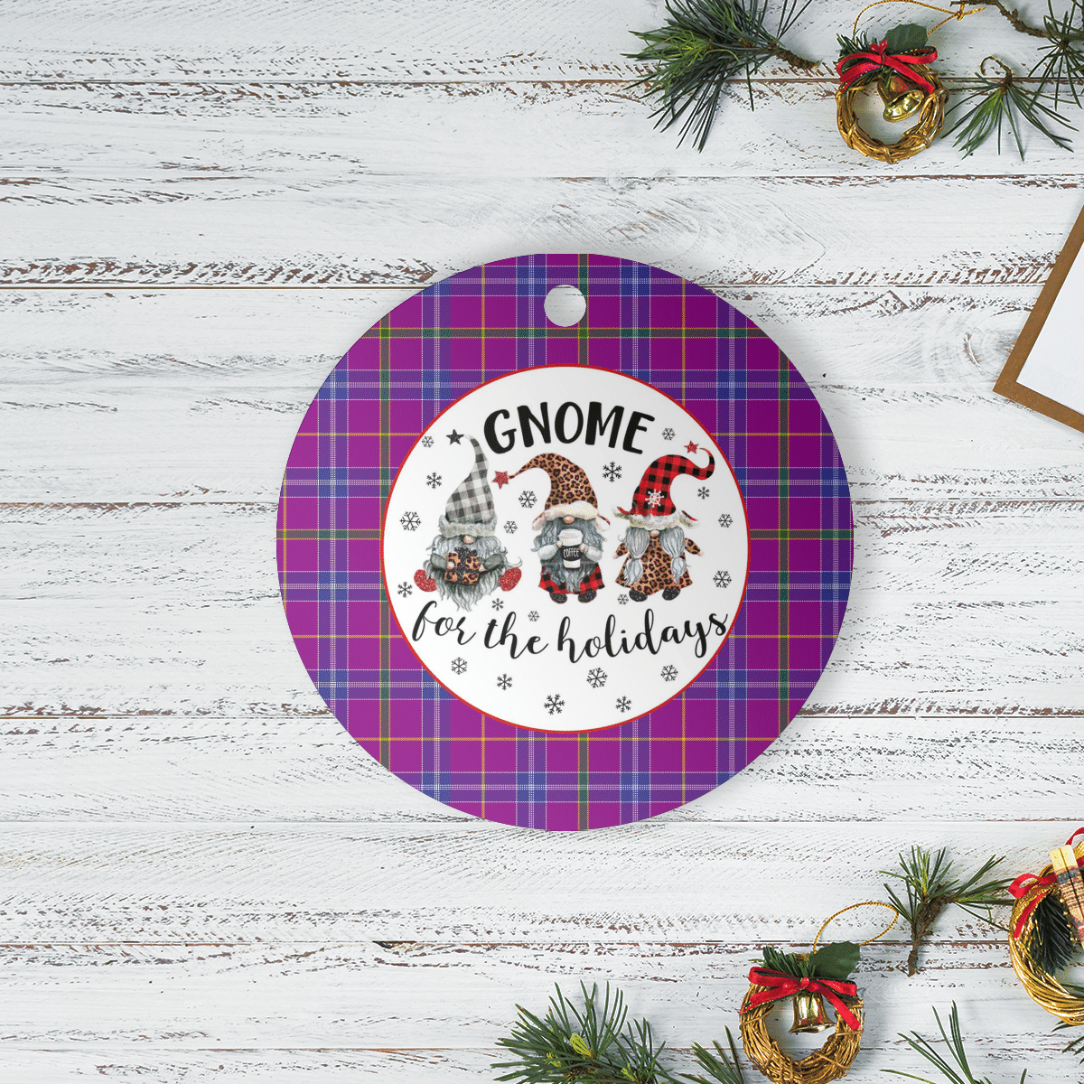 Clan Jackson Tartan Tartan Crest Gnome Round Ceramic Ornament LA87 Jackson Tartan Tartan Christmas   