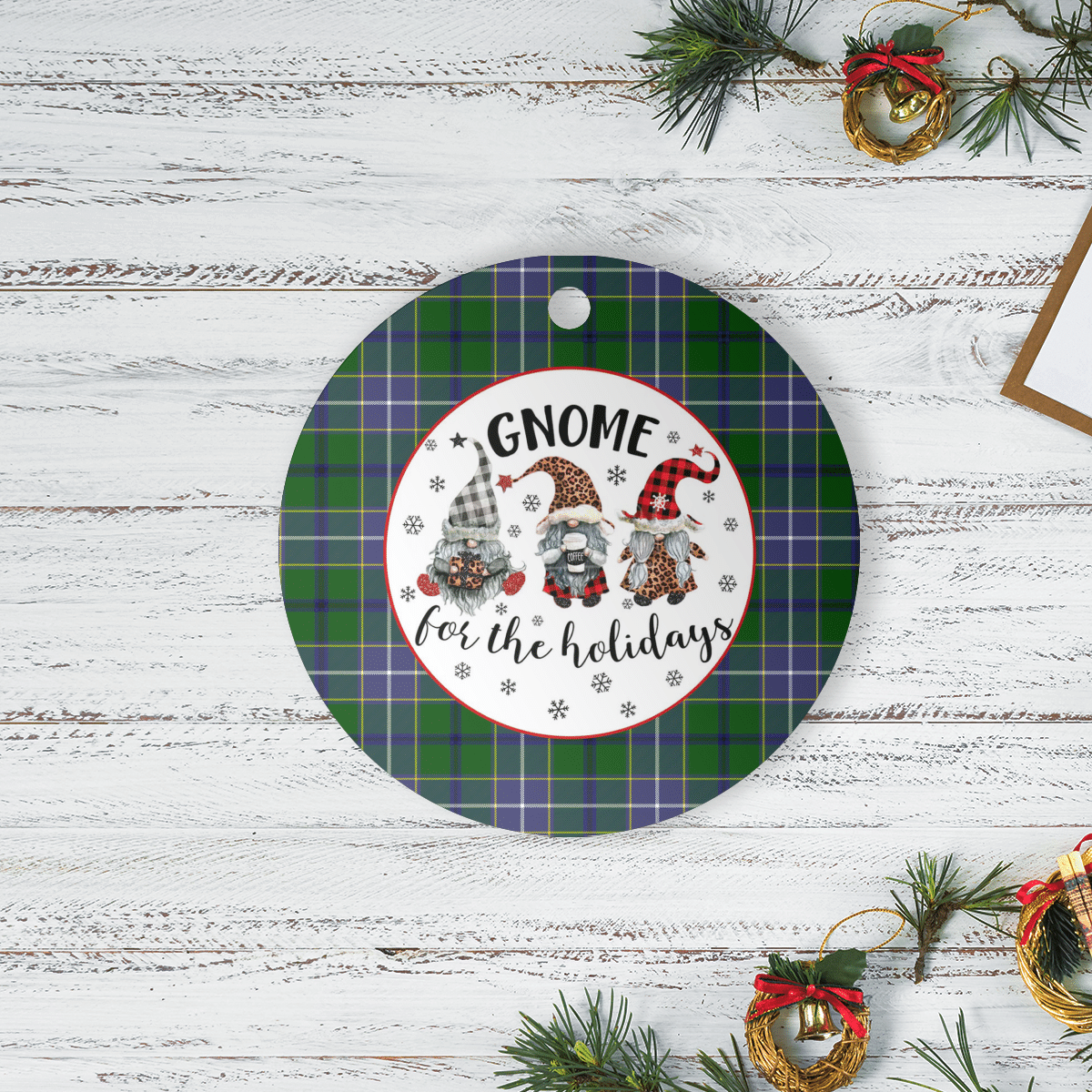 Clan Wishart Hunting Tartan Tartan Crest Gnome Round Ceramic Ornament XH84 Wishart Hunting Tartan Tartan Christmas   