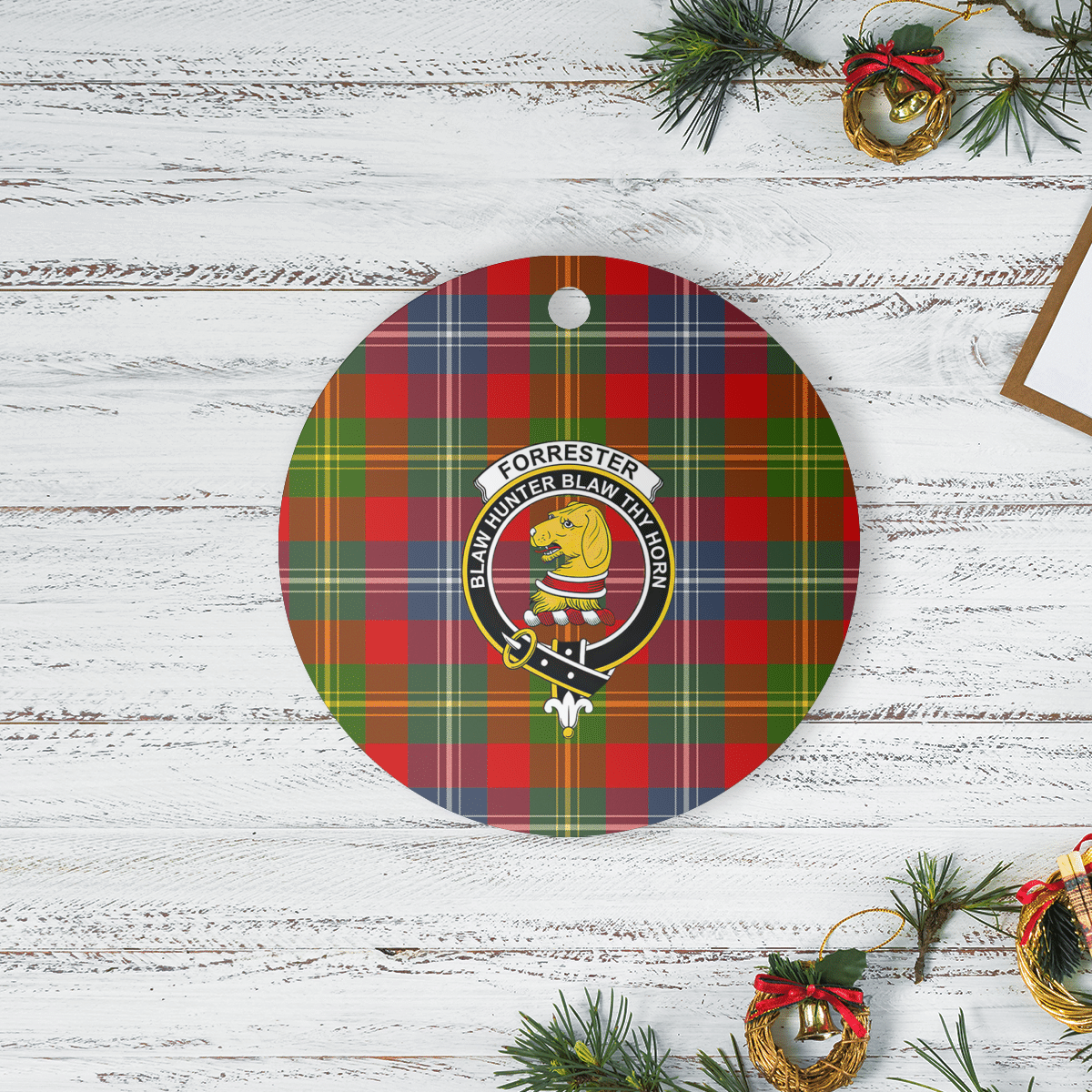 Clan Forrester Tartan Crest Round Ceramic Ornament OM85 Forrester Tartan Tartan Christmas   