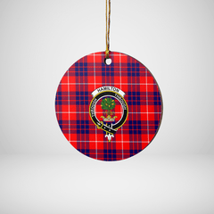 Clan Hamilton Modern Tartan Crest Round Ceramic Ornament RV44 Hamilton Modern Tartan Tartan Christmas   