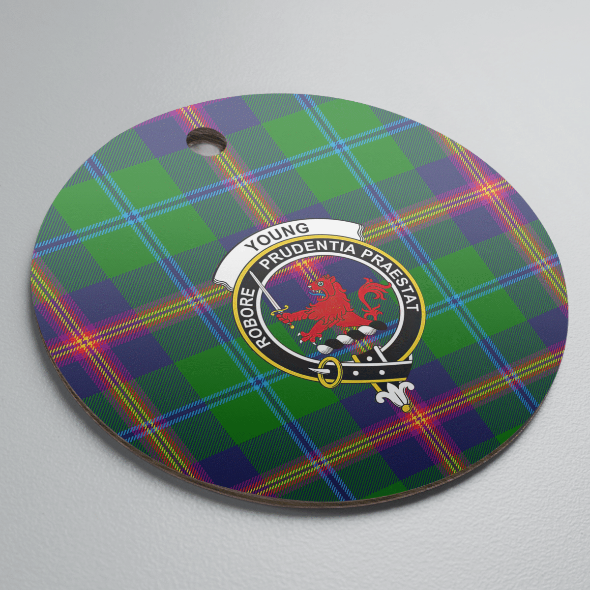 Clan Young Modern Tartan Crest Round Ceramic Ornament LG55 Young Modern Tartan Tartan Christmas   