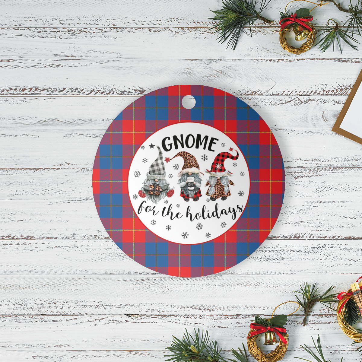 Clan Galloway Red Tartan Tartan Crest Gnome Round Ceramic Ornament ZO90 Galloway Red Tartan Tartan Christmas   