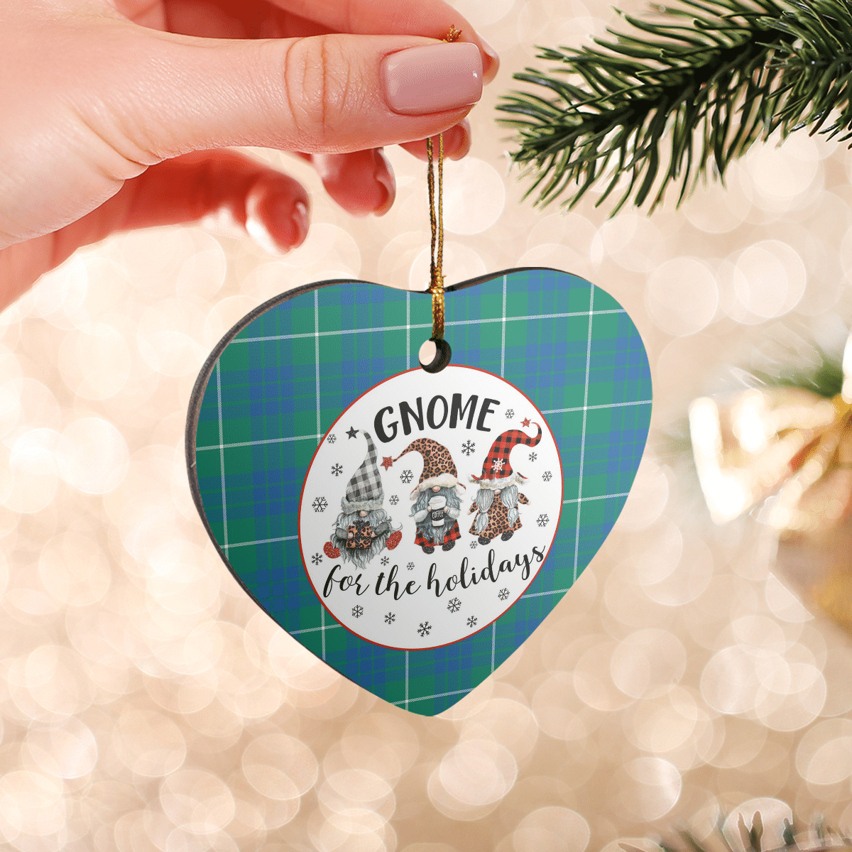 Clan Hamilton Hunting Ancient Tartan Tartan Crest Gnome Heart Ceramic Ornament IP34 Hamilton Hunting Ancient Tartan Tartan Christmas   