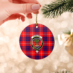 Clan Hamilton Modern Tartan Crest Round Ceramic Ornament RV44 Hamilton Modern Tartan Tartan Christmas   