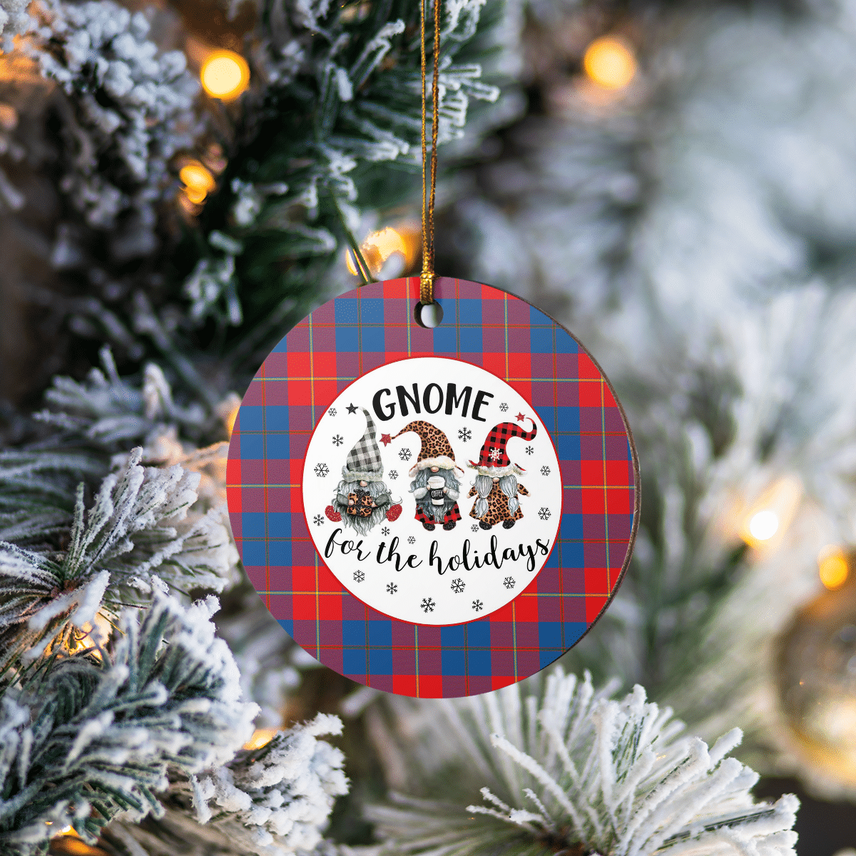 Clan Galloway Red Tartan Tartan Crest Gnome Round Ceramic Ornament ZO90 Galloway Red Tartan Tartan Christmas   