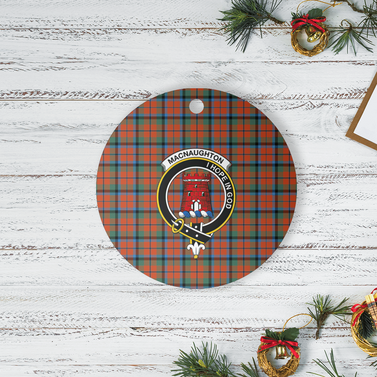 Clan MacNaughton Ancient Tartan Crest Round Ceramic Ornament WG78 MacNaughton Ancient Tartan Tartan Christmas   