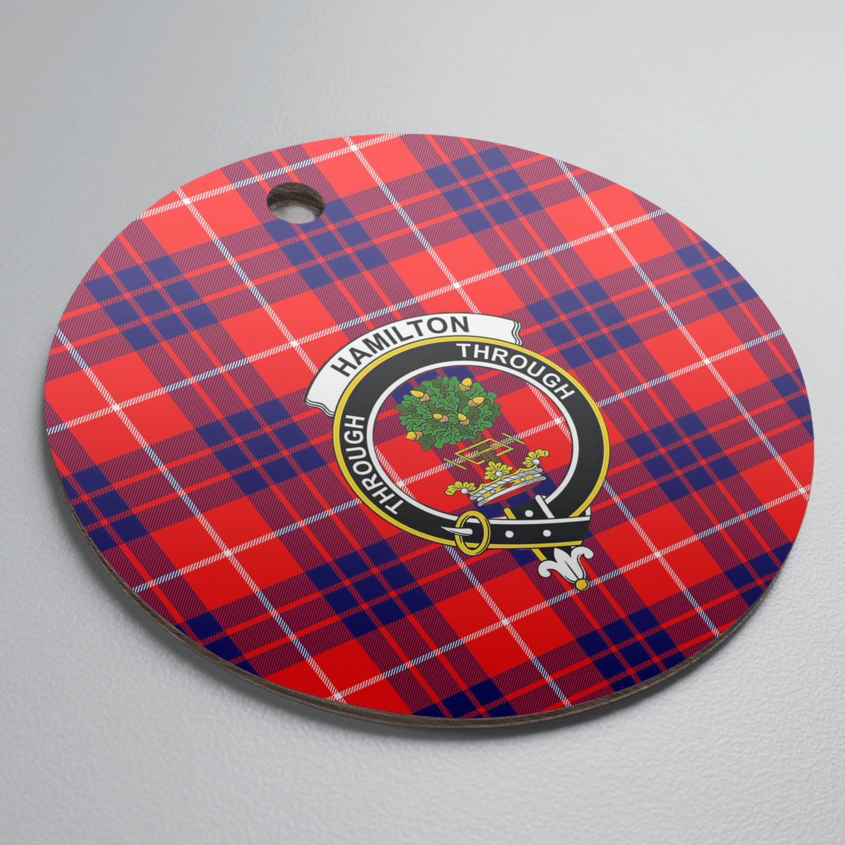 Clan Hamilton Modern Tartan Crest Round Ceramic Ornament RV44 Hamilton Modern Tartan Tartan Christmas   