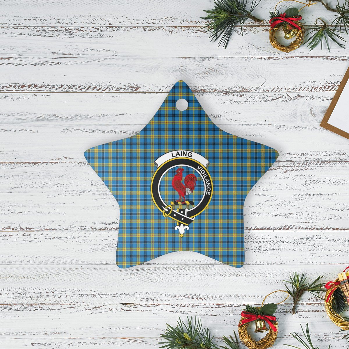 Clan Laing Tartan Crest Star Ceramic Ornament DD78 Laing Tartan Tartan Christmas   