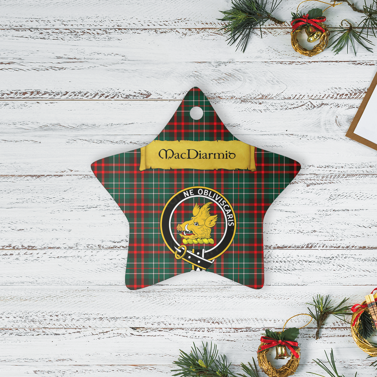 Clan MacDiarmid Modern Tartan Crest Star Ceramic Ornament EM31 MacDiarmid Modern Tartan Tartan Christmas   