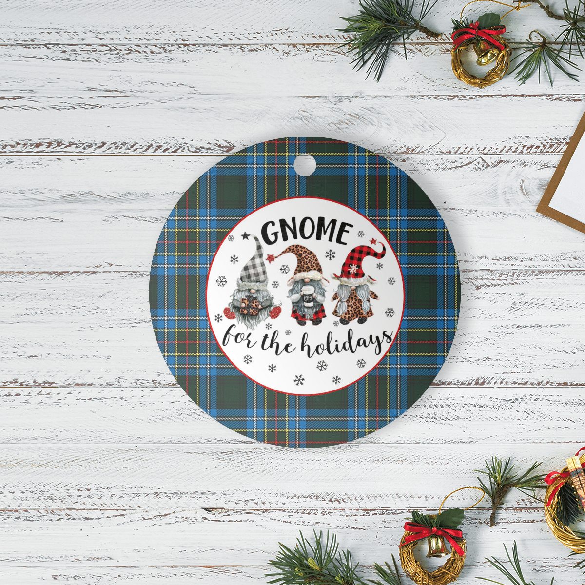 Clan Cockburn Modern Tartan Tartan Crest Gnome Round Ceramic Ornament OC74 Cockburn Modern Tartan Tartan Christmas   