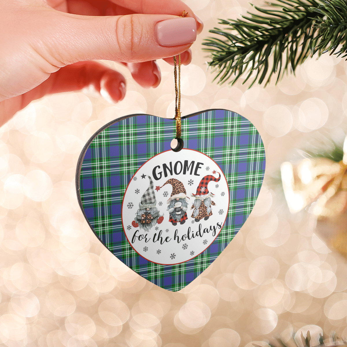 Clan Haliburton Tartan Tartan Crest Gnome Heart Ceramic Ornament RD37 Haliburton Tartan Tartan Christmas   