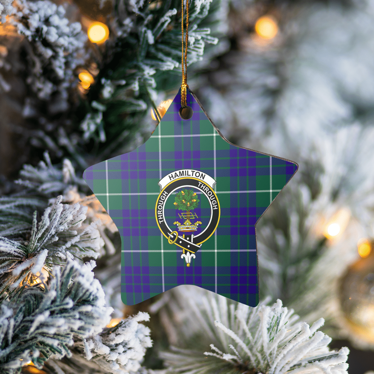 Clan Hamilton Hunting Modern Tartan Crest Star Ceramic Ornament NN16 Hamilton Hunting Modern Tartan Tartan Christmas   