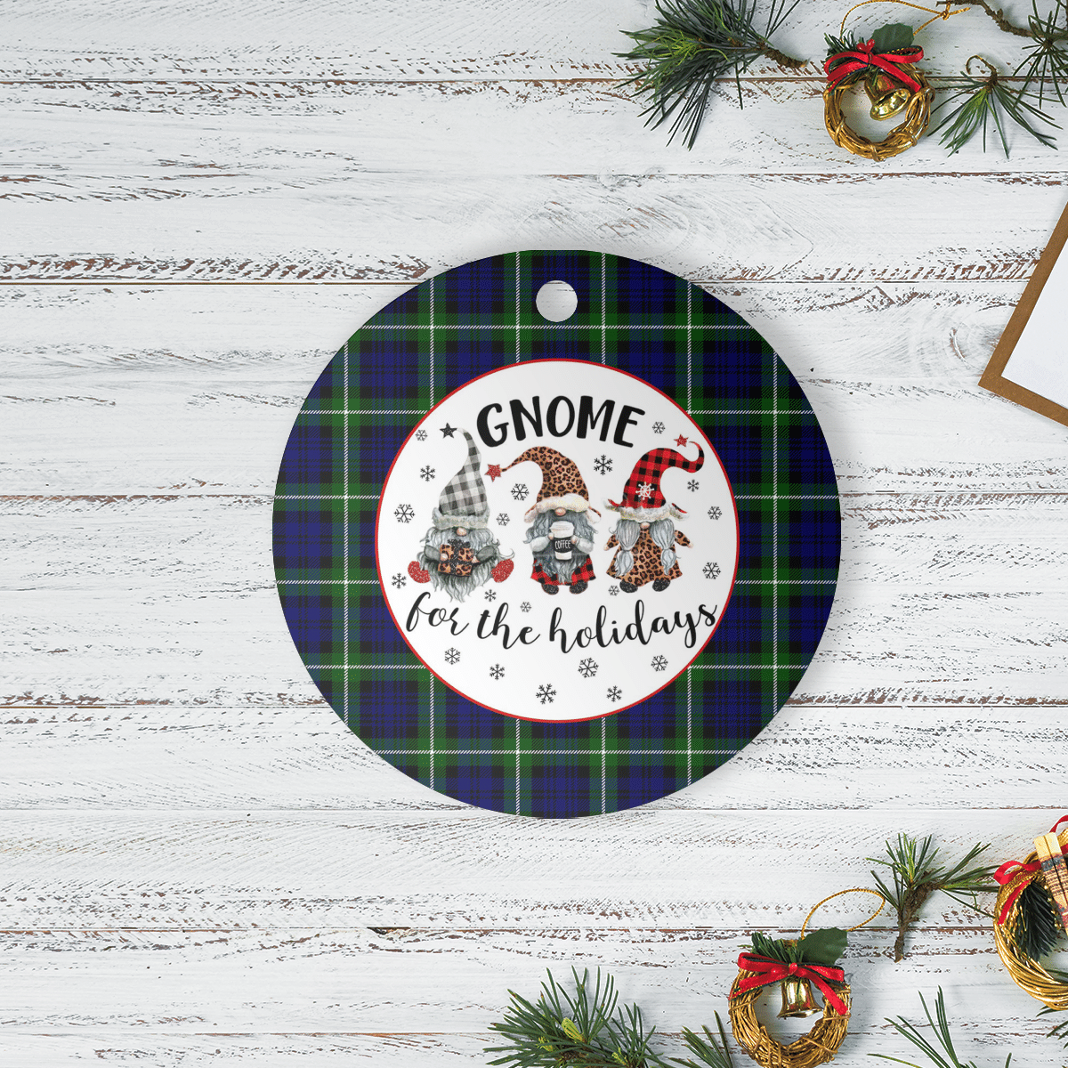 Clan Lamont Modern Tartan Tartan Crest Gnome Round Ceramic Ornament WV48 Lamont Modern Tartan Tartan Christmas   