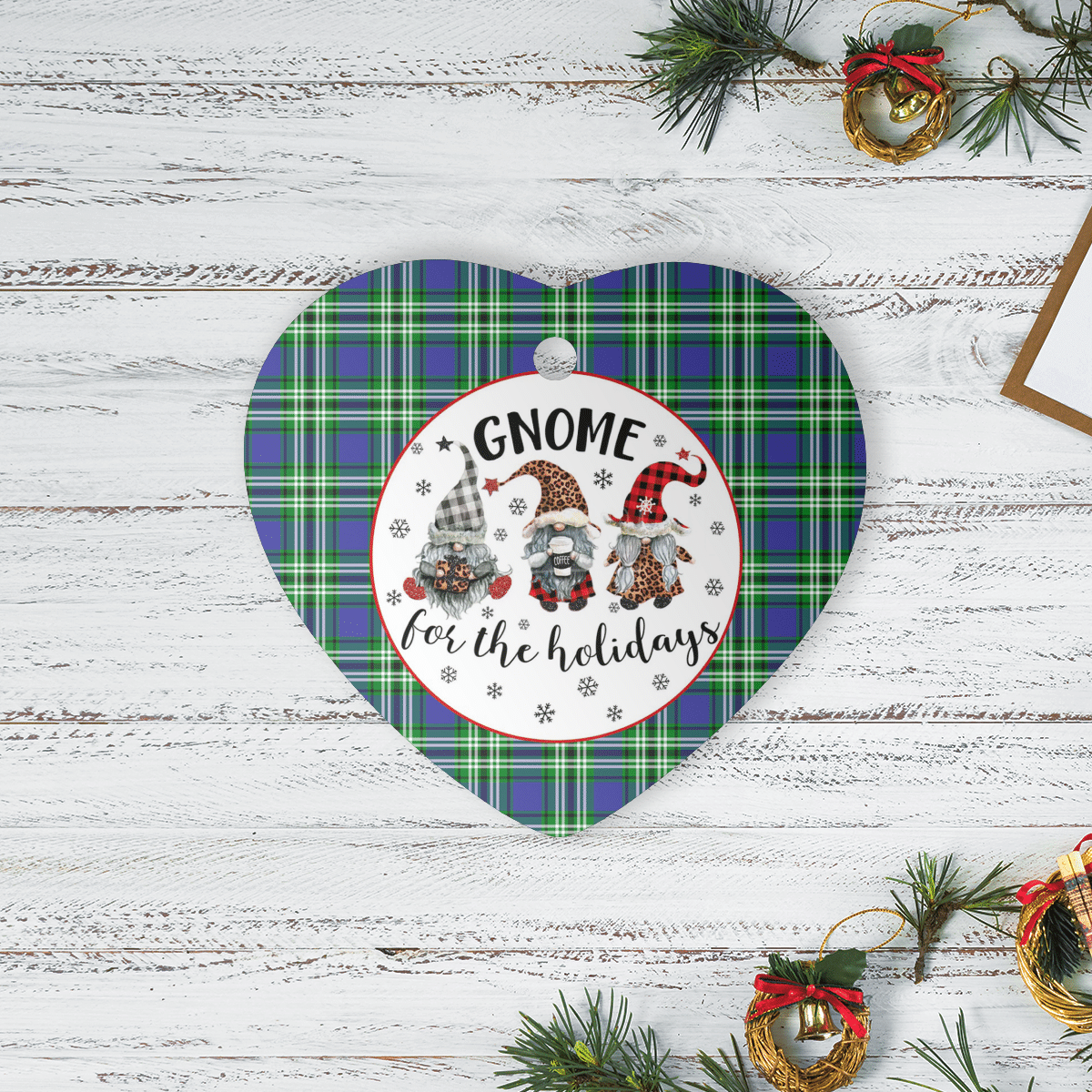 Clan Haliburton Tartan Tartan Crest Gnome Heart Ceramic Ornament RD37 Haliburton Tartan Tartan Christmas   