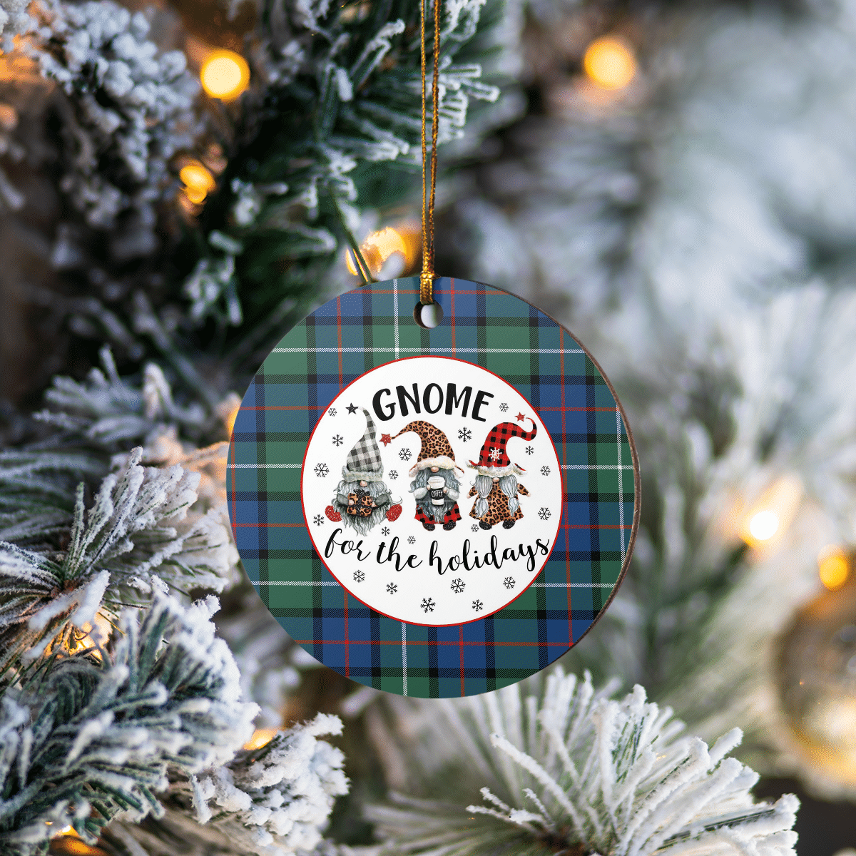 Clan Davidson of Tulloch Tartan Tartan Crest Gnome Round Ceramic Ornament QQ53 Davidson of Tulloch Tartan Tartan Christmas   