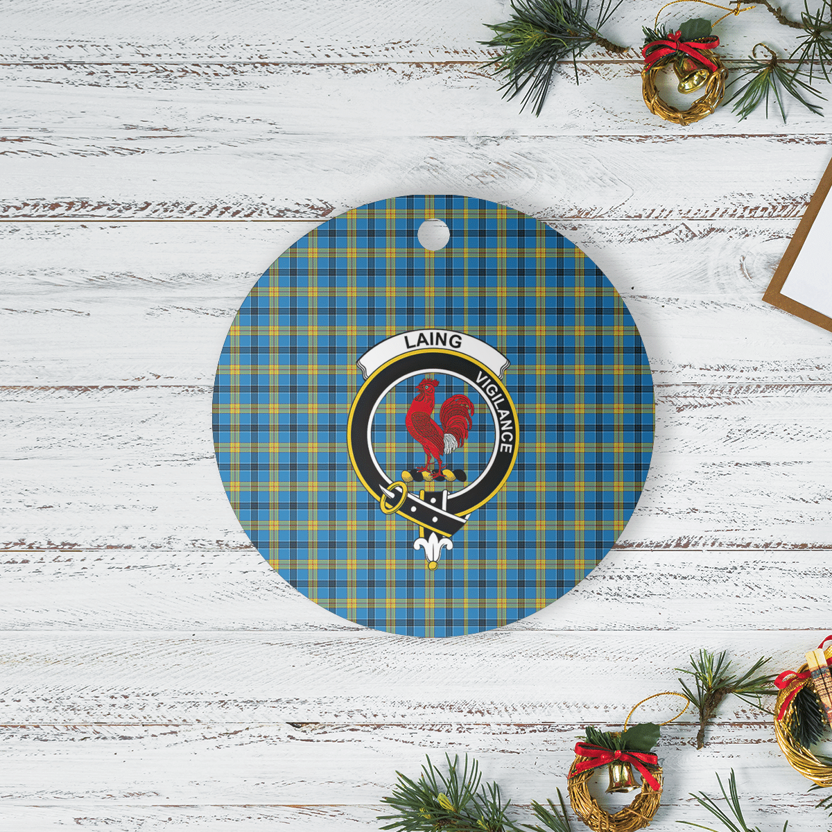 Clan Laing Tartan Crest Round Ceramic Ornament BM69 Laing Tartan Tartan Christmas   